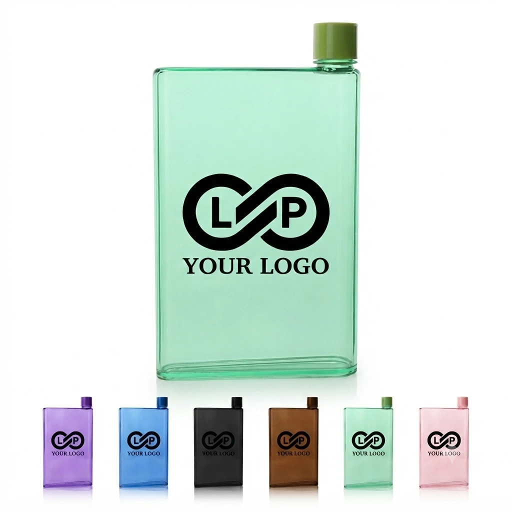 Portable leak proof slim flat water bottle 14oz BPA-free plastic