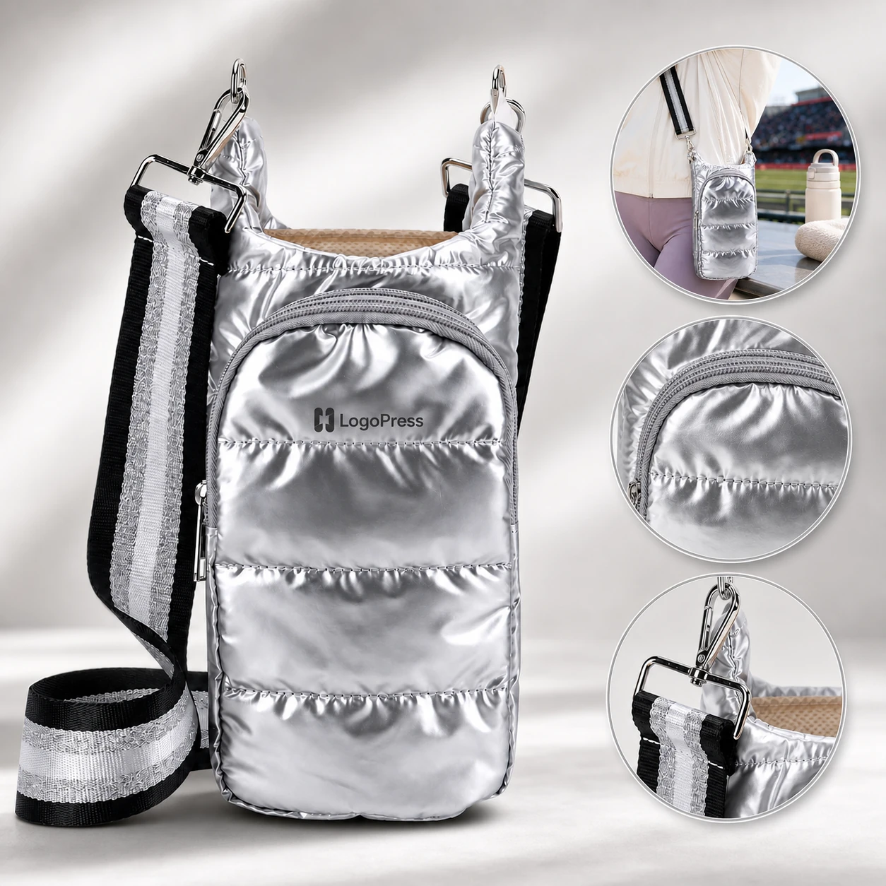 Custom Beach Sports Event Crossbody Water Bottle Holder with Strap