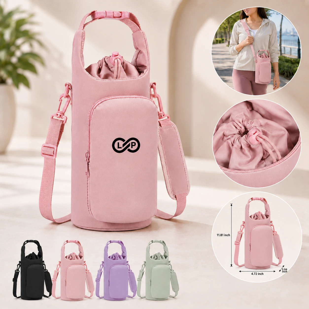 Insulated Water Bottle Carrier with Adjustable Strap for 32oz and 40oz