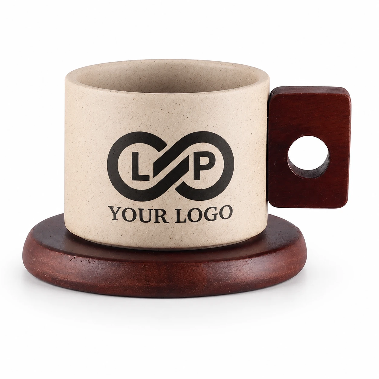Retro Wooden Handle Ceramic Tea Cup Coffee Mug with Saucer for Home