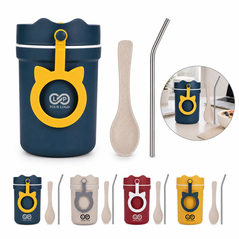 Lightweight Wheat Straw Breakfast Cup with Spoon and Straw
