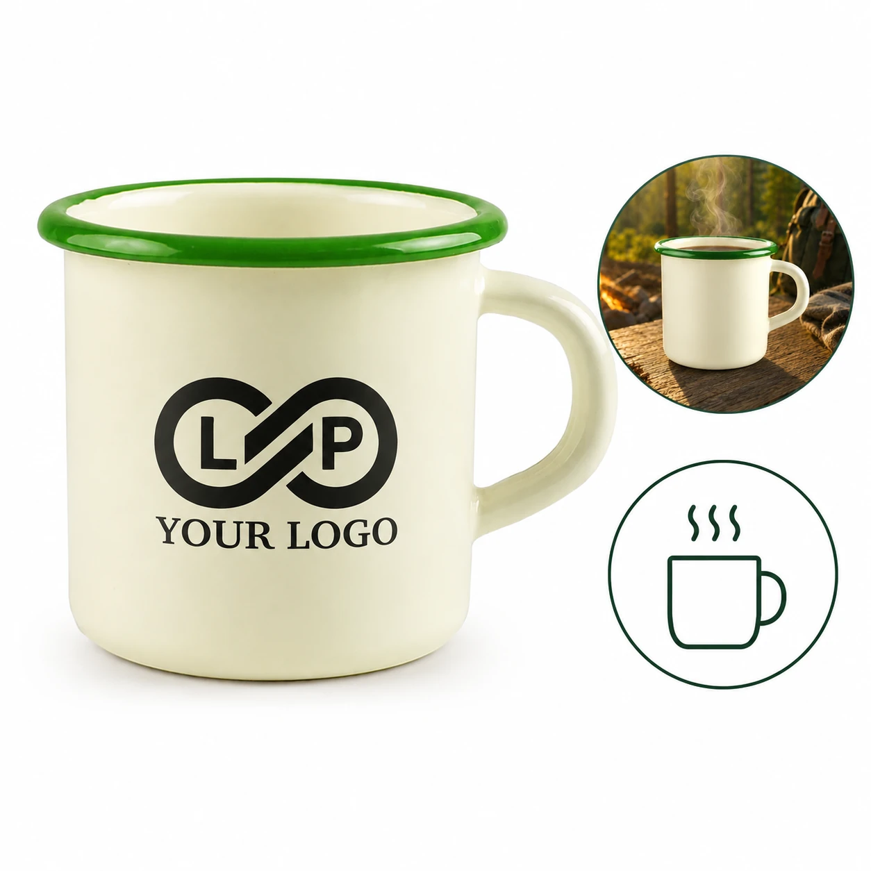 Customizable 10 oz Ceramic Camping Picnic Coffee Mug - Microwave Safe