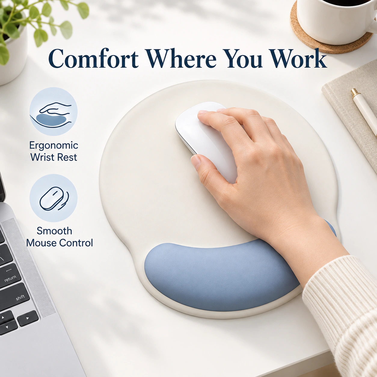 Comfortable Non-Slip Ergonomic Silicone Mouse Pad with Wrist Rest
