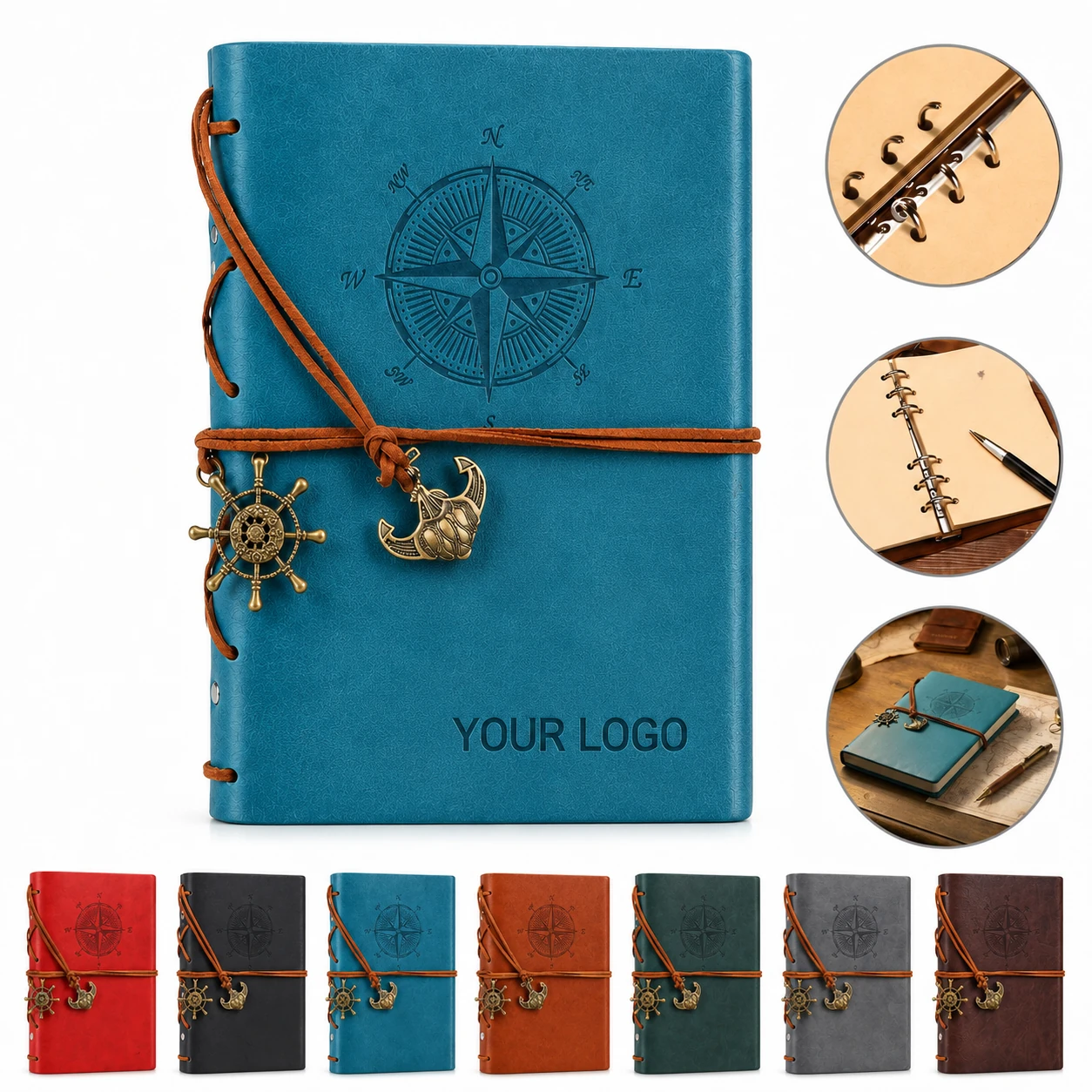 Vintage Nautical Spiral Travel Journal Notebook, PU Leather Cover