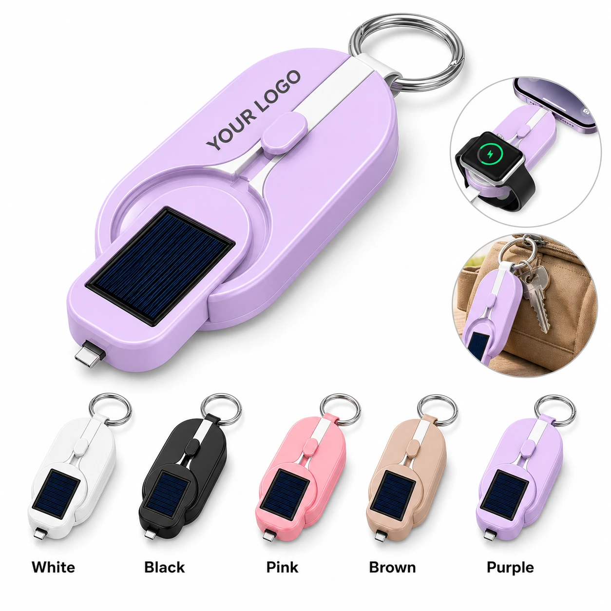 Mini 2-in-1 Solar Phone Watch Keychain Power Bank, Waterproof, Portable