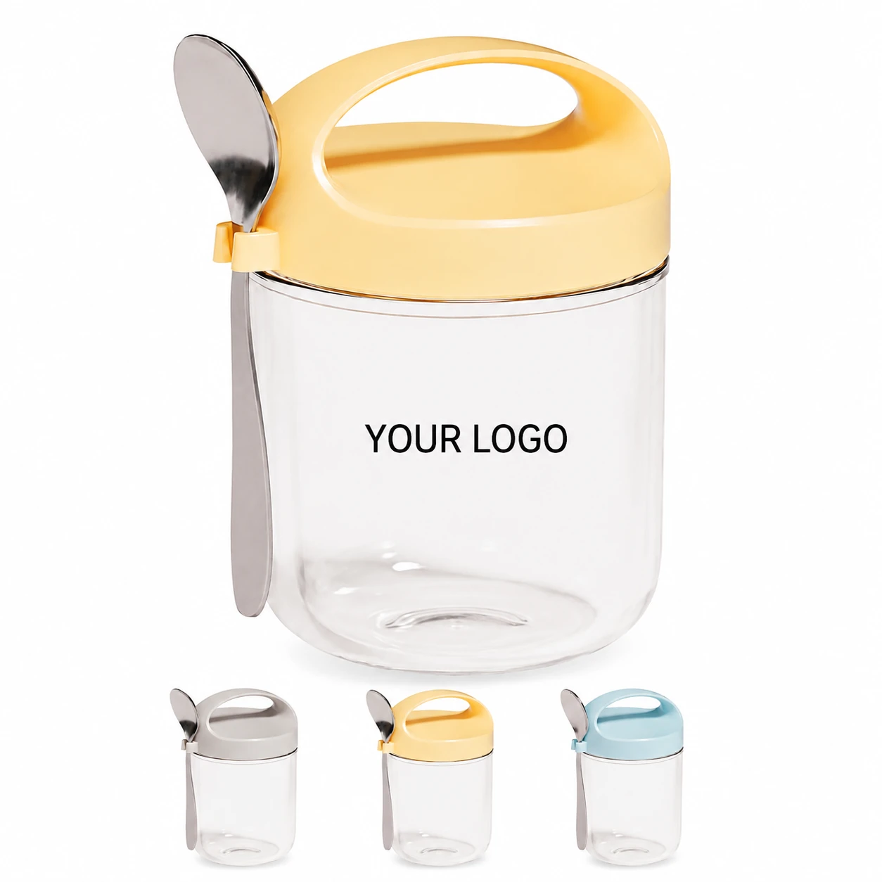 Portable reusable oatmeal yogurt parfait cup with scoop