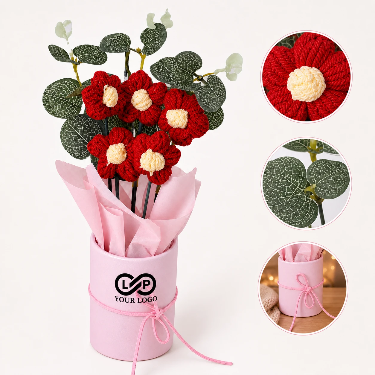 Home decor handmade artificial crochet flowers bouquet