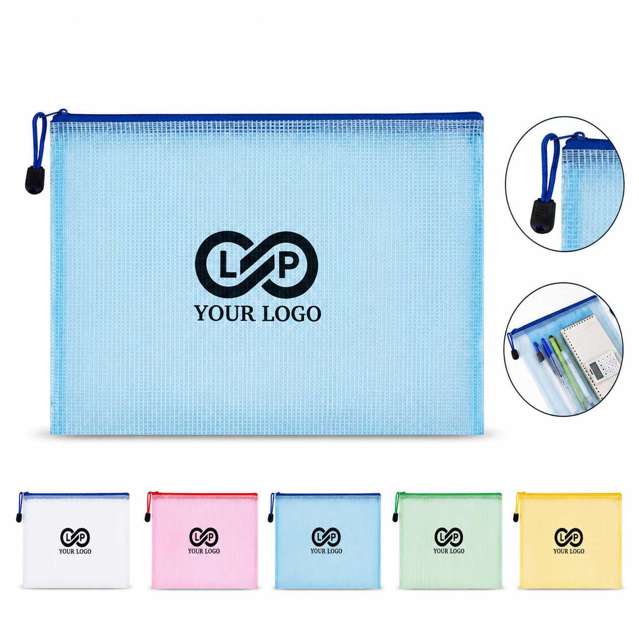Waterproof Transparent PVC Mesh Zipper Pouch File Organizer Bag