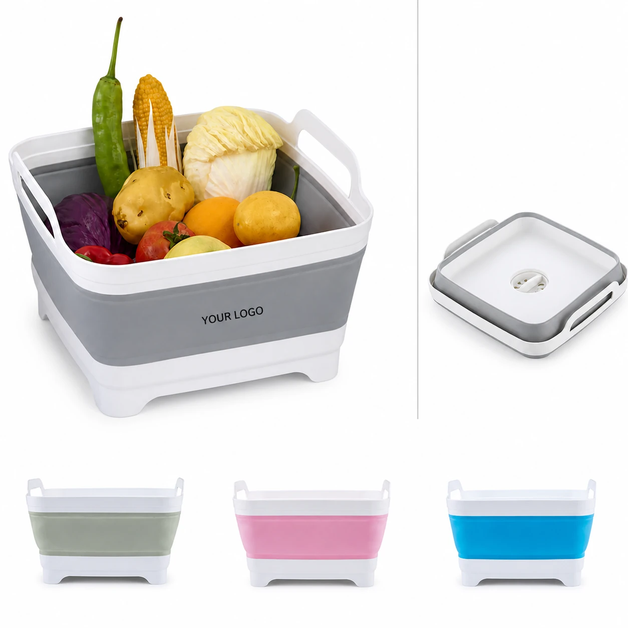 Multiuse Collapsible Vegetable Dish Basin with Drain Plug - Foldable Sink