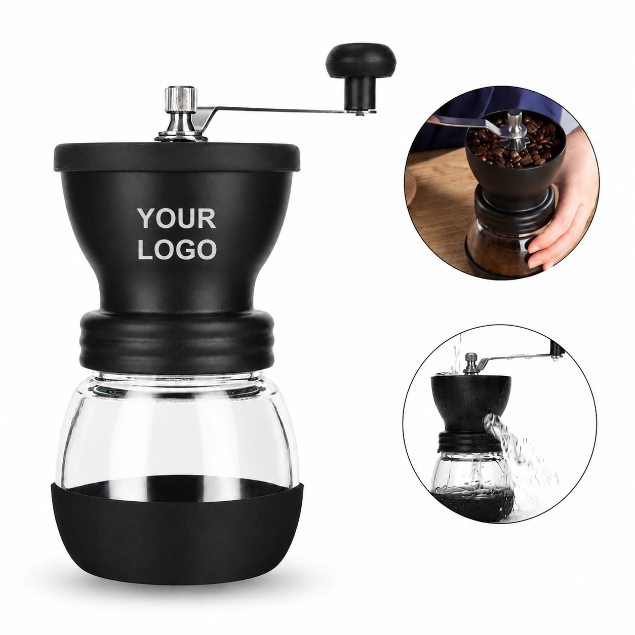 Durable Manual Spice Coffee Bean Grinder Set with Glass Jars