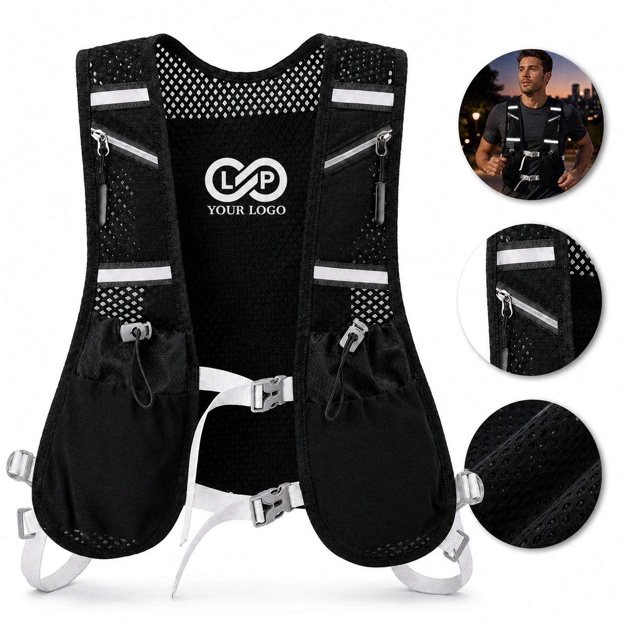 Reflective Hiking Cycling Running Vest with Pockets for Men Women