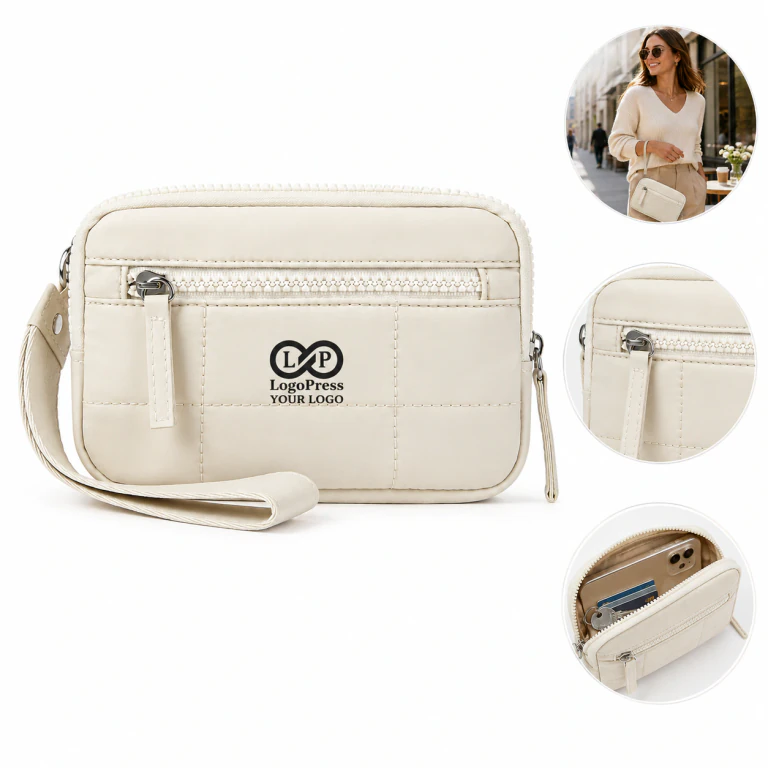 Nylon RFID Wristlet Wallet with 3 Zipper Pouch & Credit Card Holder