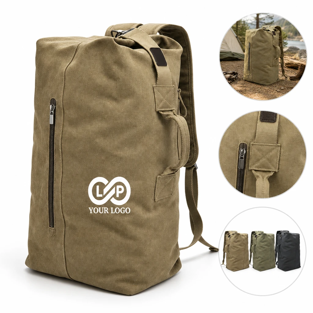 Large Capacity Top Load Tactical Canvas Backpack Duffel Bag