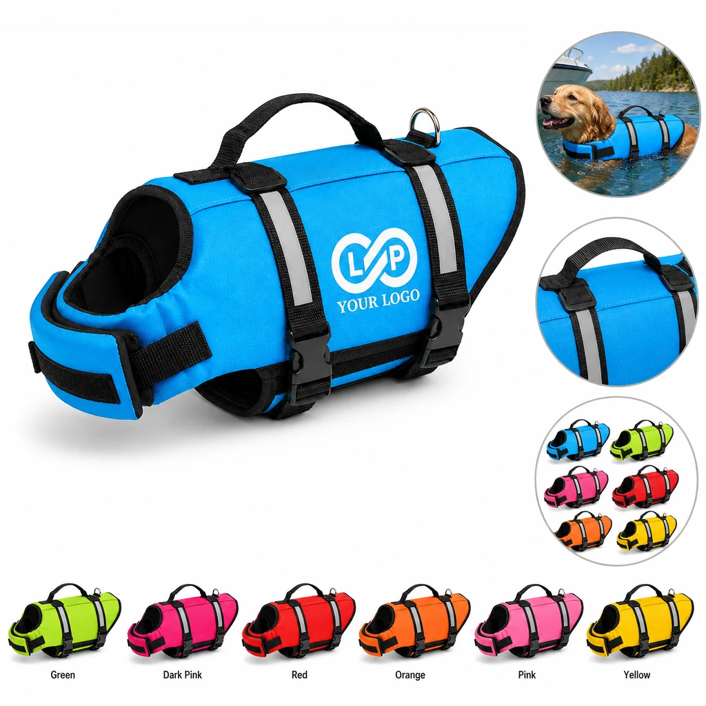 Nylon Dog Life Vest with Reflective Strips & Grab Handle