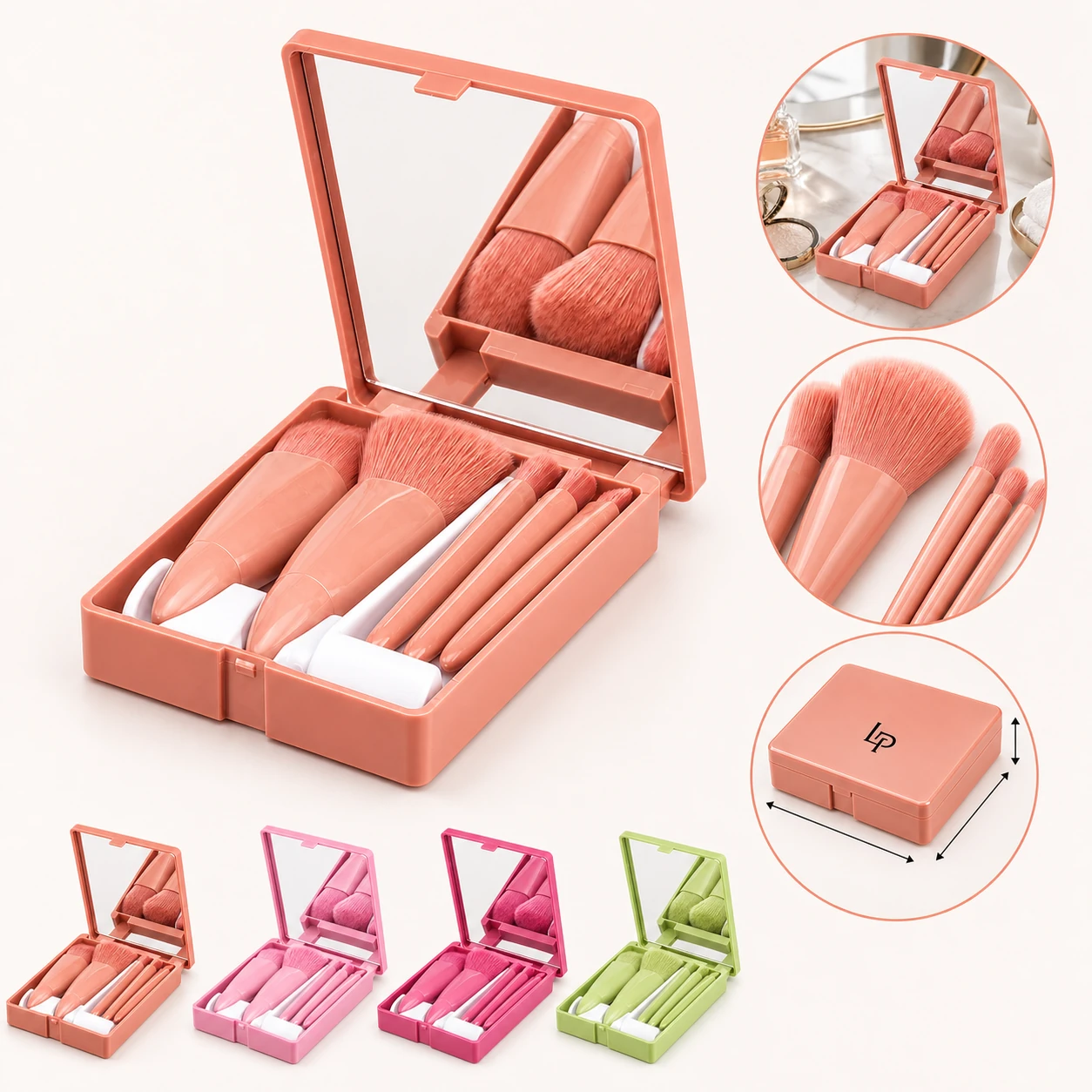 Portable Mini Travel Cosmetic Organizer Makeup Brushes Set with Mirror Case