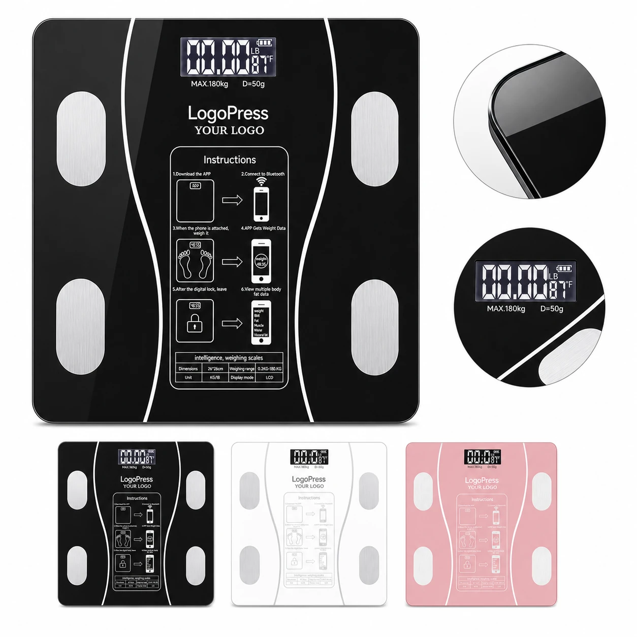 Rechargeable bathroom smart body fat scale with BMI, muscle mass