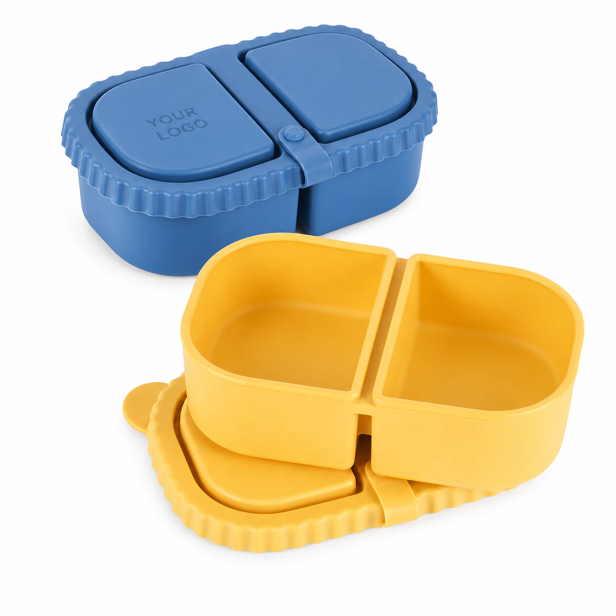 Double compartment silicone snack container box with lids