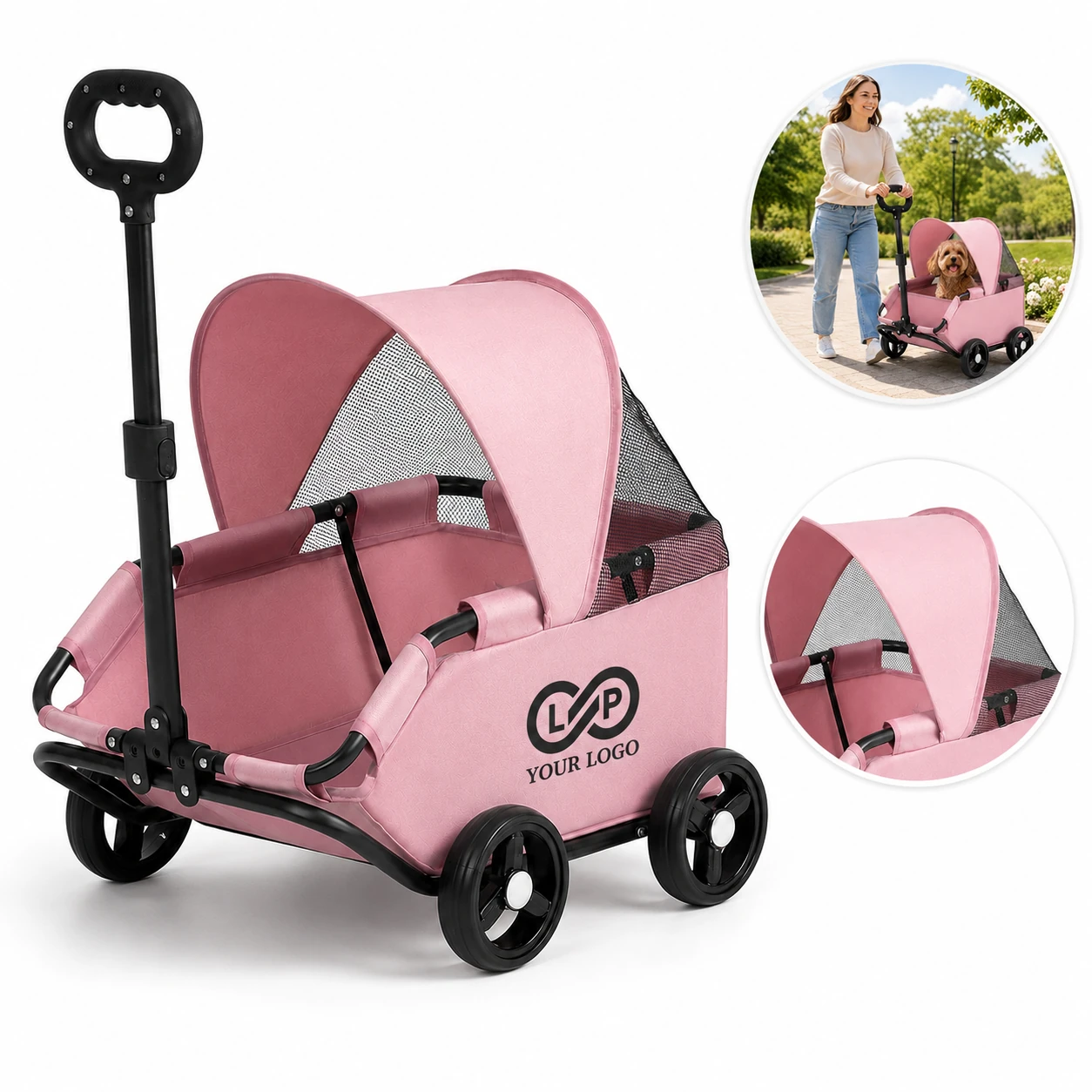 Folding Travel Pet Dog Cat Stroller with 4 Wheels, Durable Frame