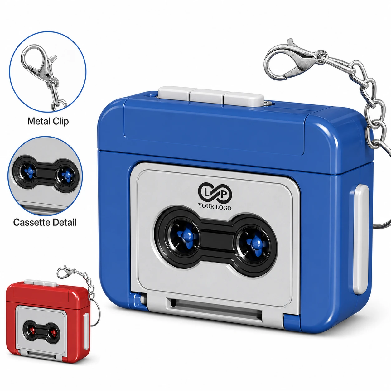 Retro Mini Cassette Tape Player Keychain with Recording Function, ABS