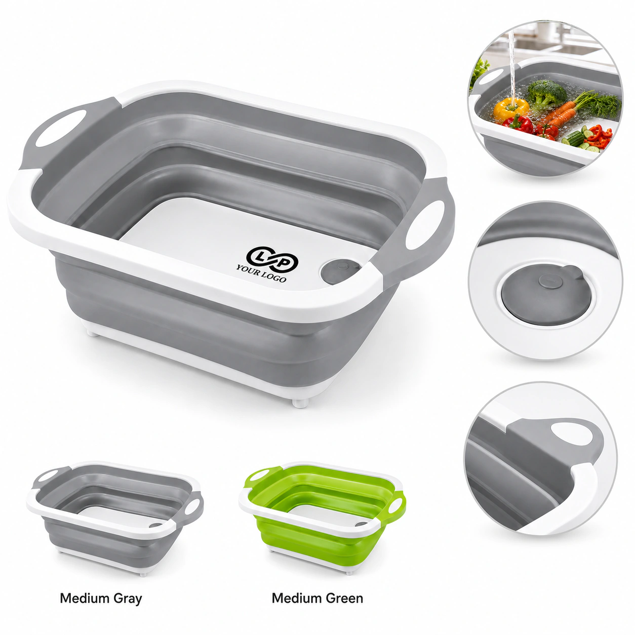Non-slip collapsible cutting board with sink for kitchen, camping, bbq