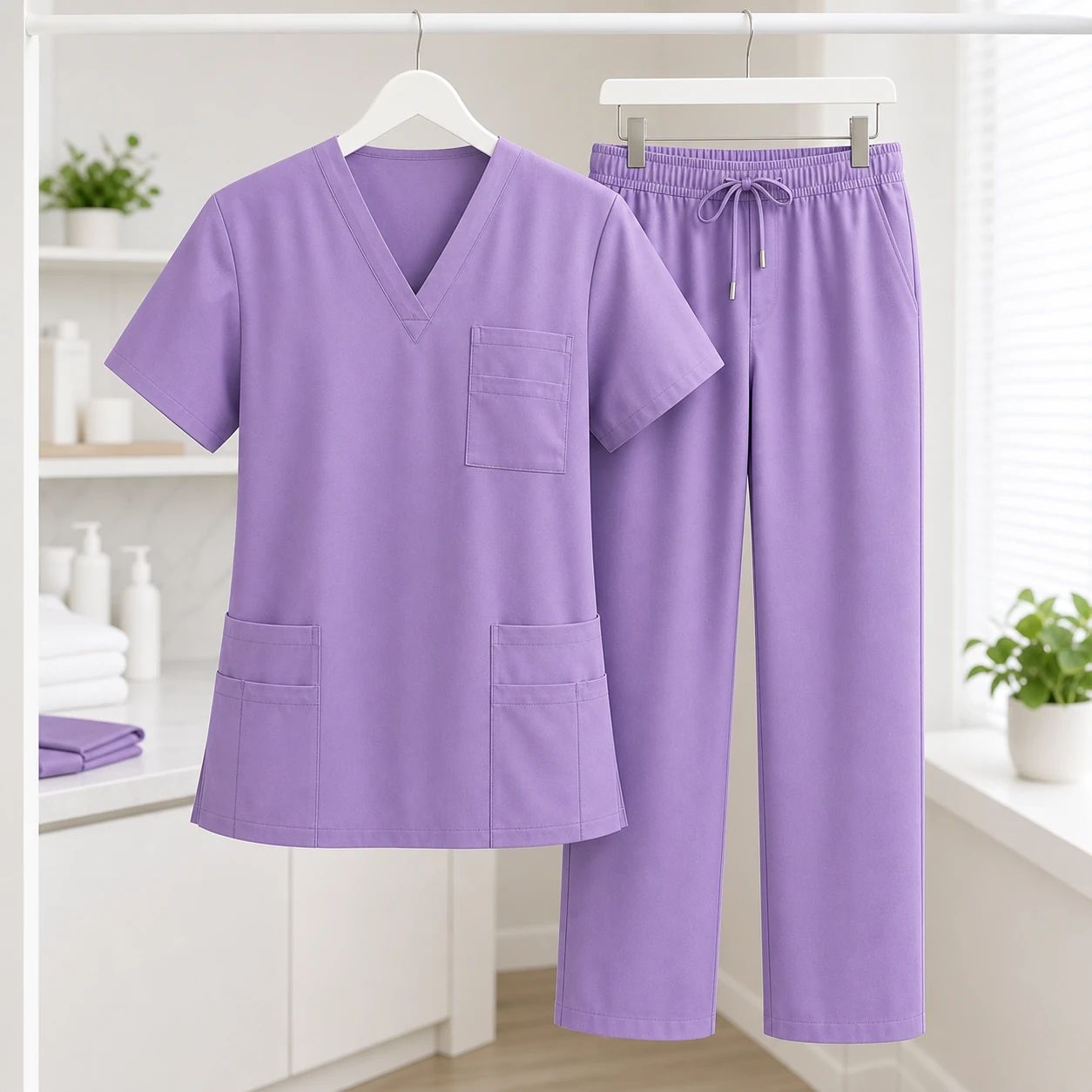 Solid Nurse Top and Pants Medical Uniform Women's Scrub Set