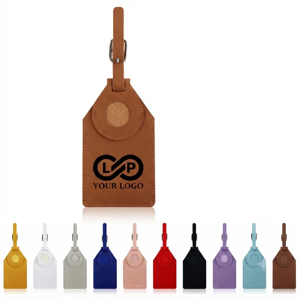 PU Leather Luggage Tag with AirTag Holder TSA Approved Customizable