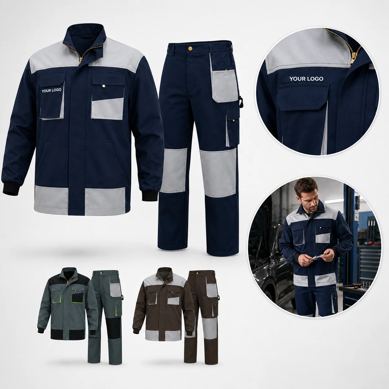 Multi pockets men's mechanic long sleeve workwear coveralls