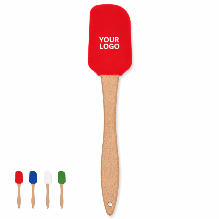 Christmas Pattern Silicone Spatula with Wooden Handle for Baking