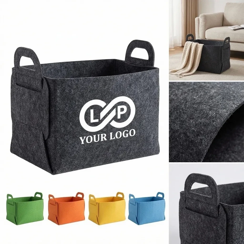 Felt Storage Basket Collapsible Handles Closet Organizing To