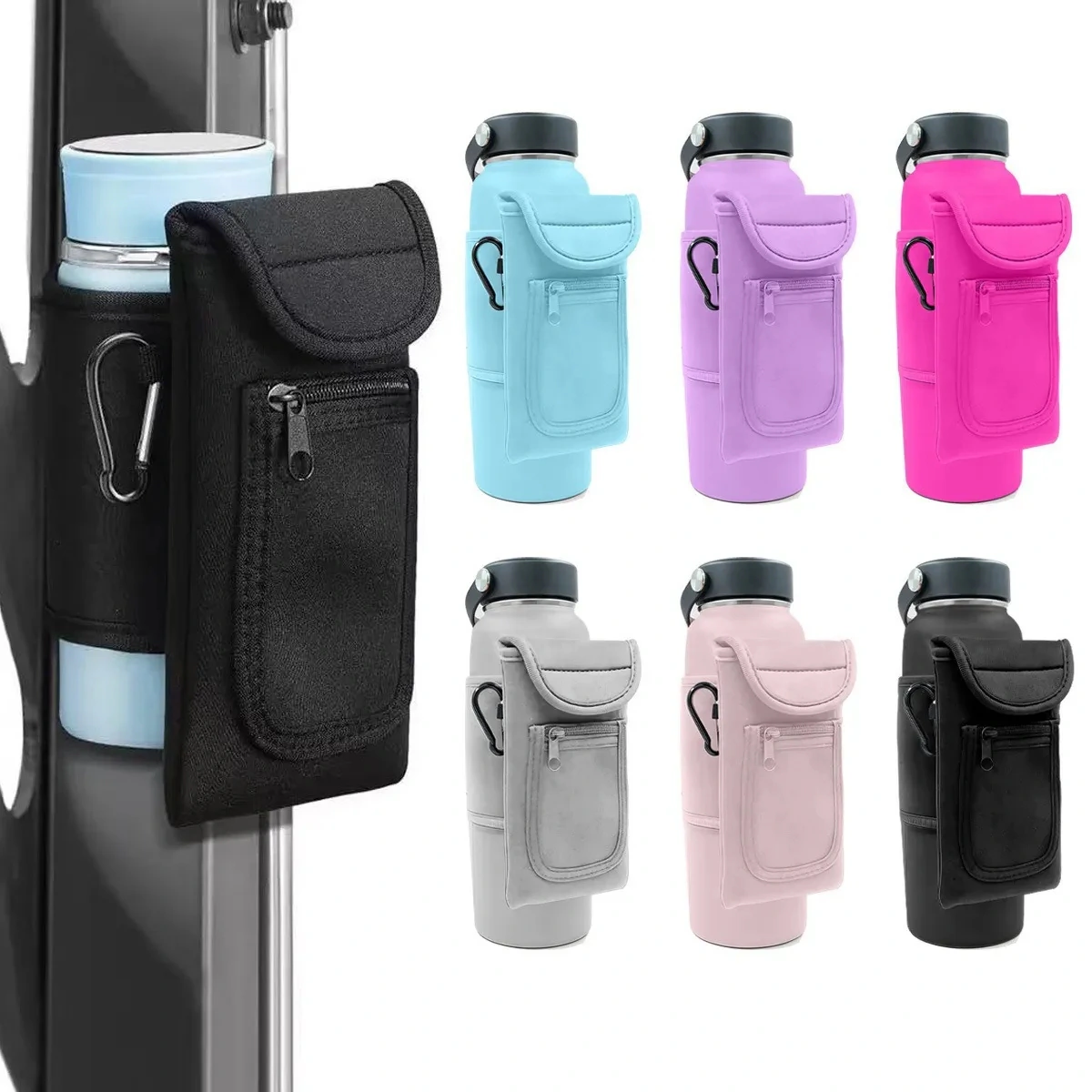 Magnetic Gym Water Bottle Sleeve Pouch with Phone Key Card S