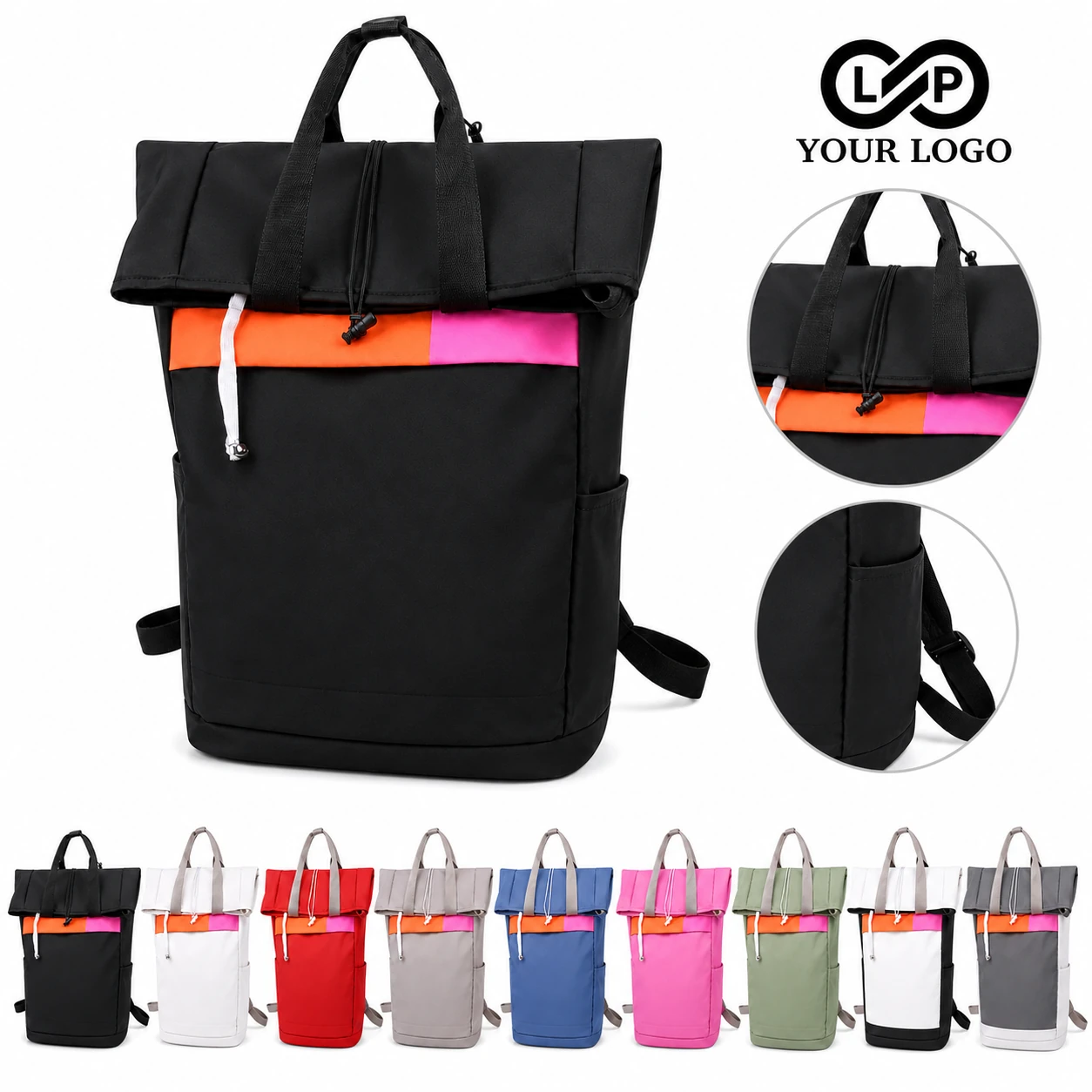 Travel Commuter Laptop Unisex Rolltop Backpack Waterproof Oxford