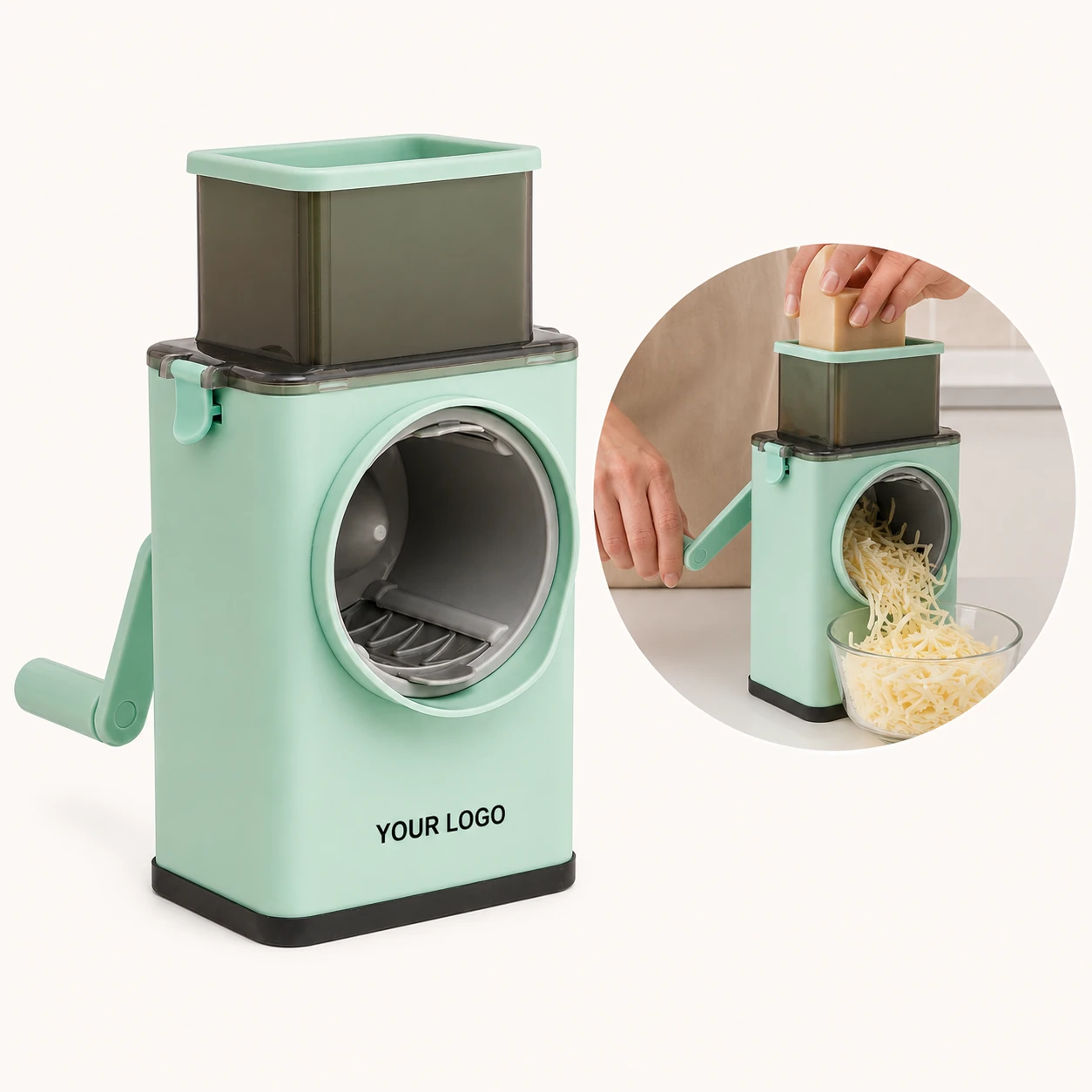 Manual Cheese Grater 3 Stainless Steel Blades Coarse Fine Grating