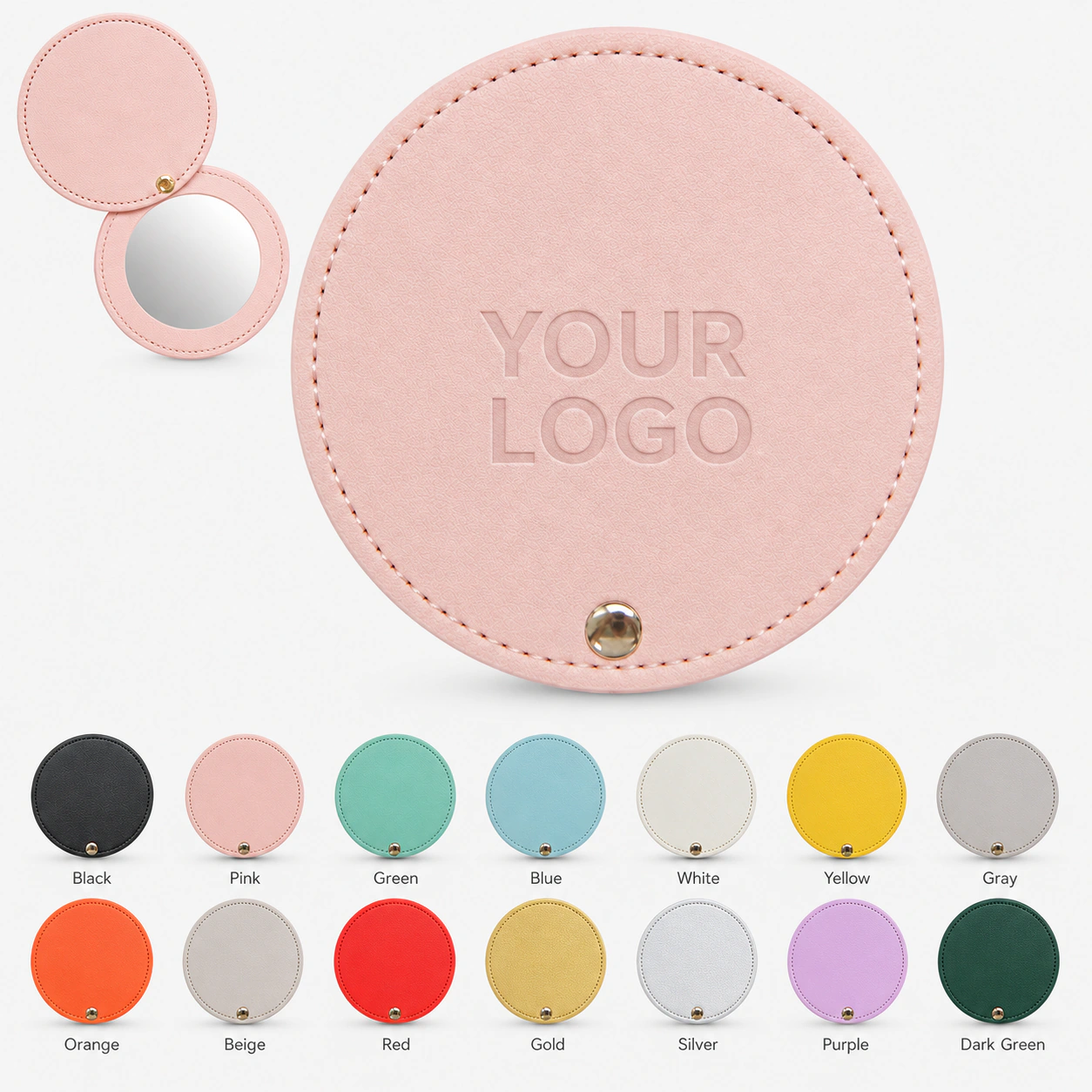 Mini Portable PU Leather Travel Makeup Compact Mirror