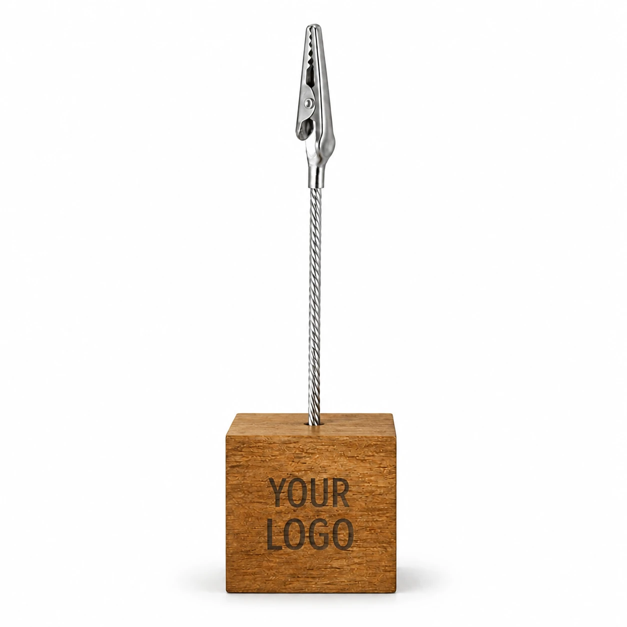 Wooden Cube Place Card Holders with Metal Clips for Weddings