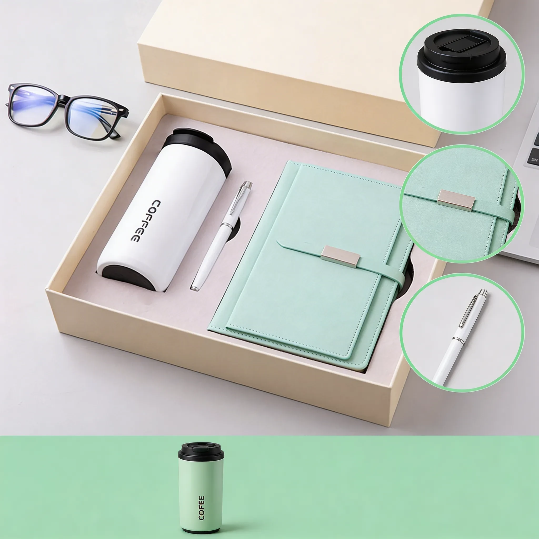 Stainless Steel Insulated Thermos with A5 Notebook & Pen