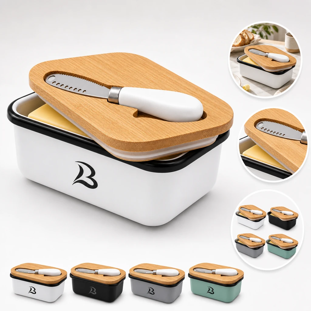 Stainless Steel Butter Dish Set with Lid and Curler Knife
