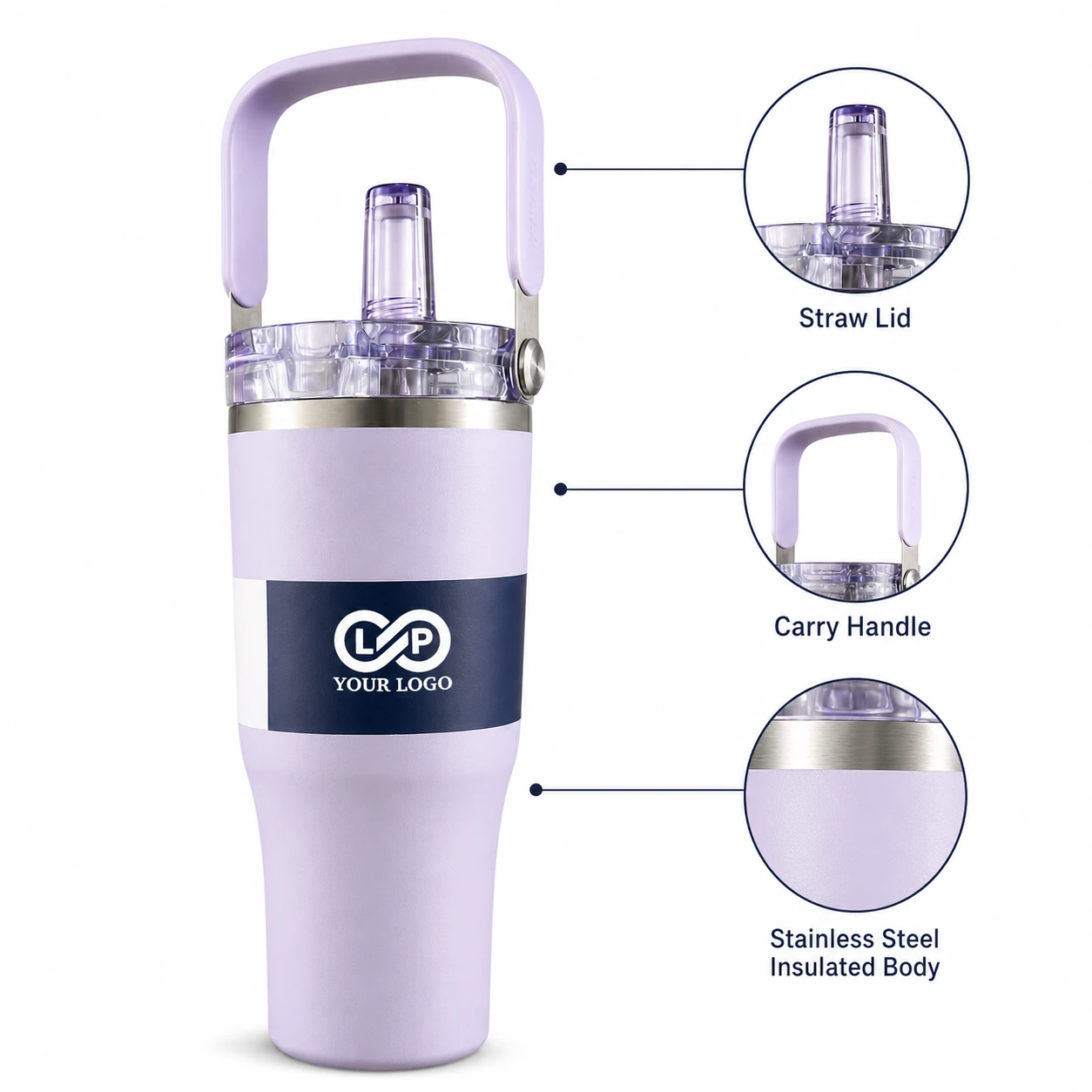 304 Stainless Steel Insulated Tumbler with Straw and Handle